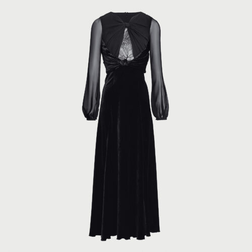 Long black velvet and lace dress