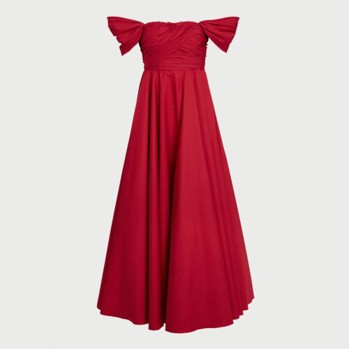 Robe longue bustier rouge en popeline