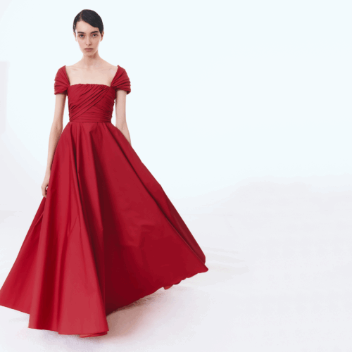Long corsage red popeline dress