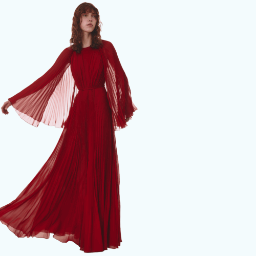 Long red cape silk dress