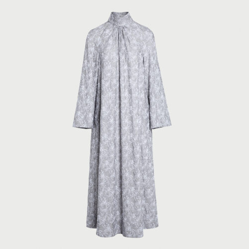 Long gray dress in Chinoiserie embroidered wool