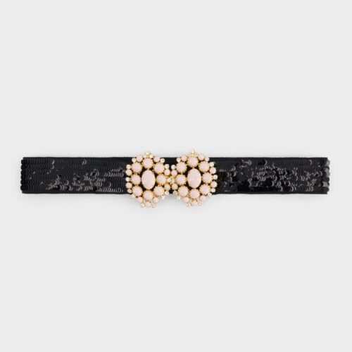Black sequin belt with rose crystals