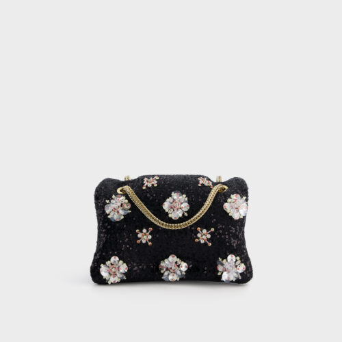 Black mini airbag sequin bag with flowers
