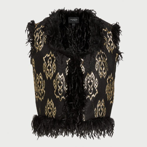 Gilet sans manches noir en jacquard Ikat