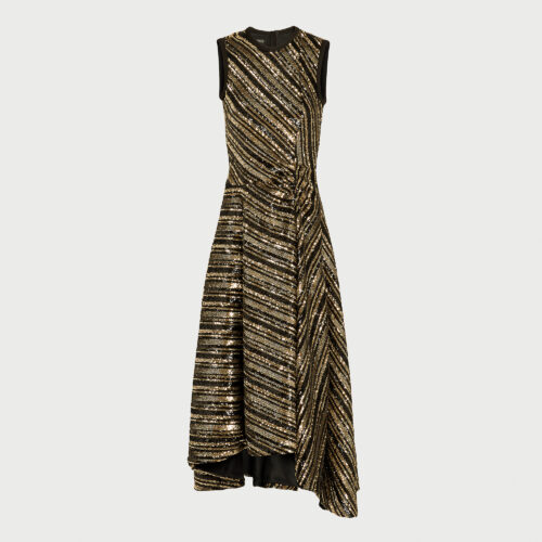 Robe asymétrique à sequins noirs et dorés