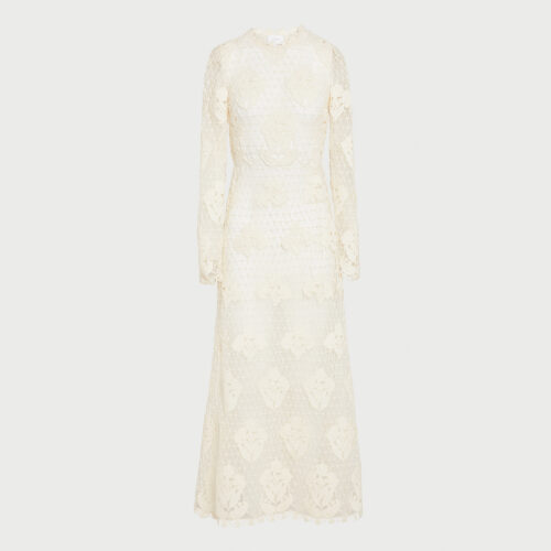 Robe longuette ivoire macramé en laine