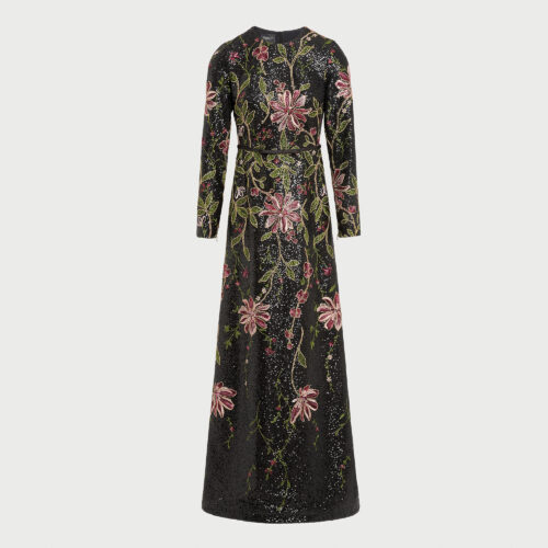 Robe longue noire Flower Screen