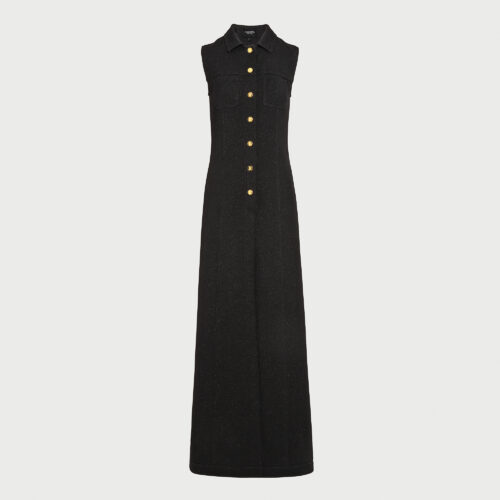 Gilet long sans manches noir satiné