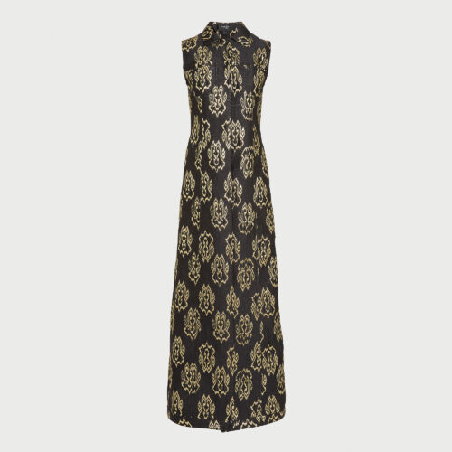 Gilet long sans manches noir en jacquard Ikat