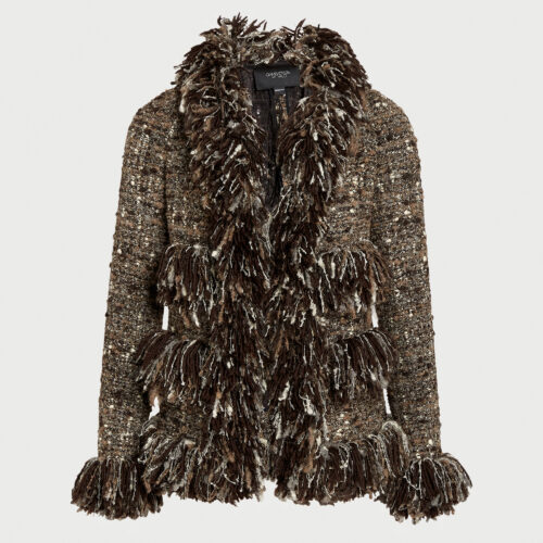 Veste en bouclé et mèches de laine marron