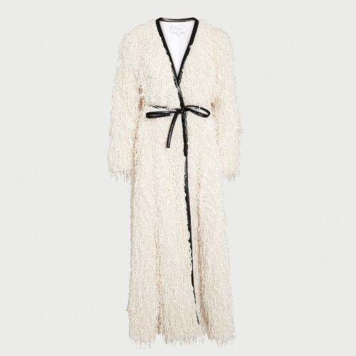 Manteau maxi ivoire en fausse fourrure