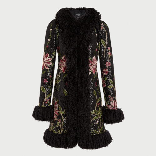 Manteau mi-long noir Flower Screen