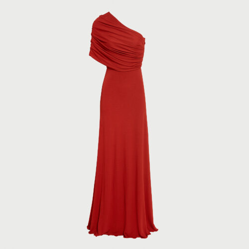Robe longue brique drapée asymétrique