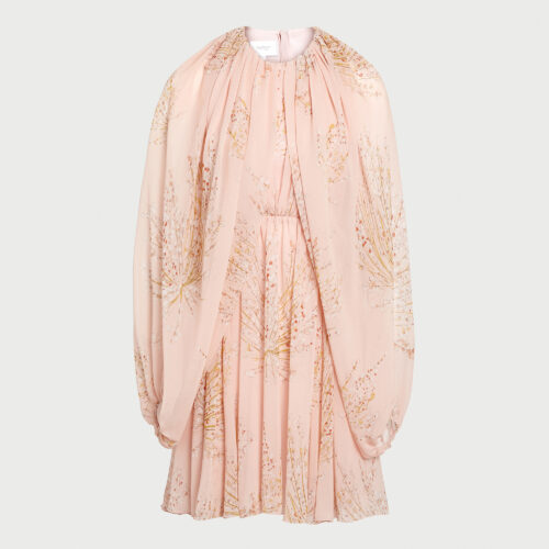 Robe courte rose enveloppante en soie