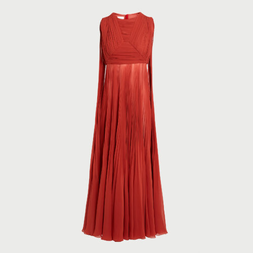 Robe longuette brique drapée en soie