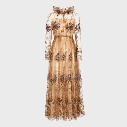 Robe longuette en tulle brodée Kaleido-Flower