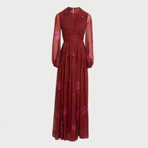 Robe longue Macro Carnation cintrée en soie