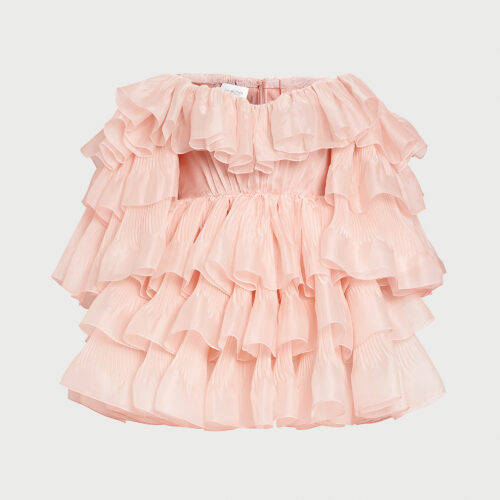 Robe courte rose bouffante en soie