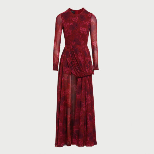 Robe longuette Anemones en soie avec traine