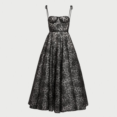 Robe corset midi avec broderies noires brillantes