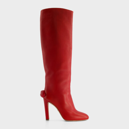 Bottes rouges à talons détail bouche
