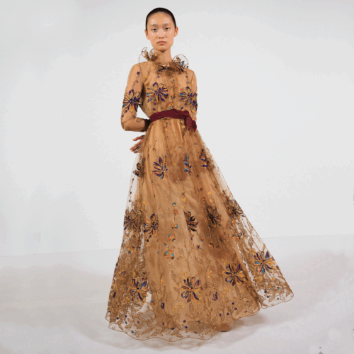 Robe longuette en tulle brodée Kaleido-Flower
