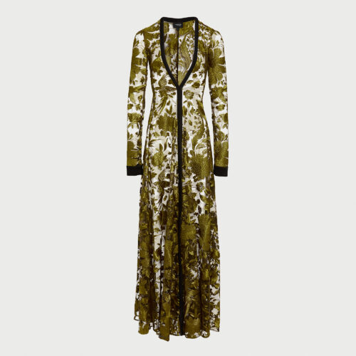 Long kaftan dress with green embroidery