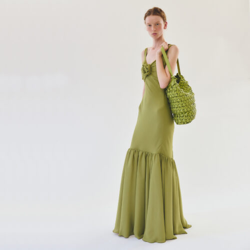 Robe longue verte coupe trompette