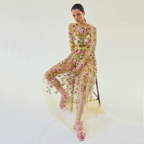 Robe longue Anémones en tulle vert