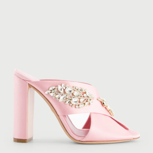 Sandales à talons en quartz rose avec strass