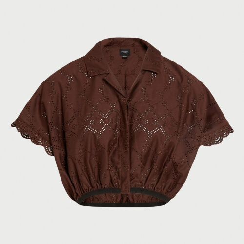 Blouse courte marron en pointelle