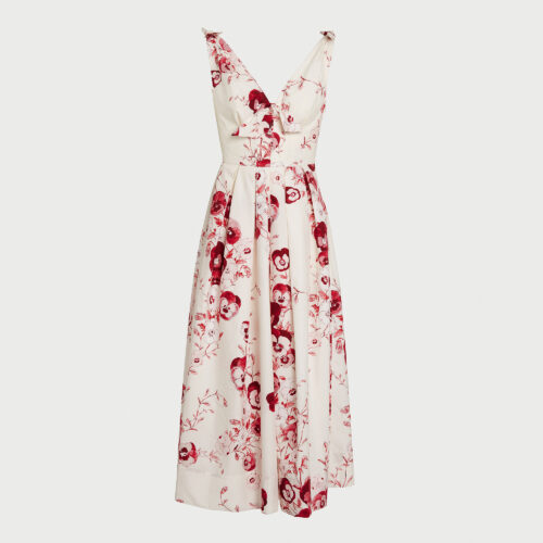 Robe midi col V en popeline Ruby Pansies