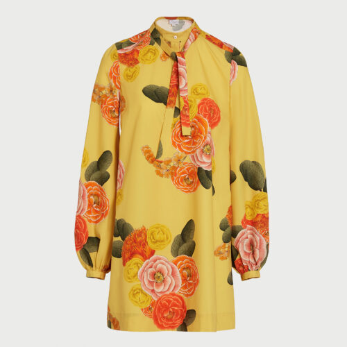 Robe courte en popeline moutarde Blossoms