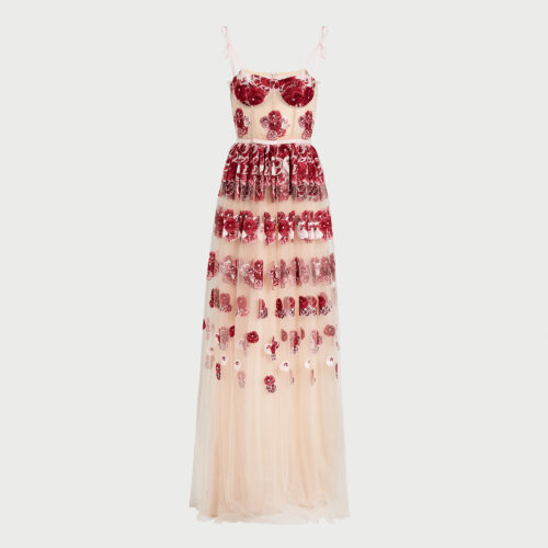 Robe longue en tulle brodé Ruby Pansies