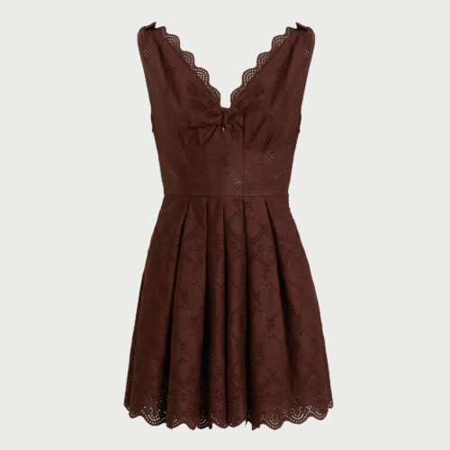 Robe courte marron brodée Saint-Gall