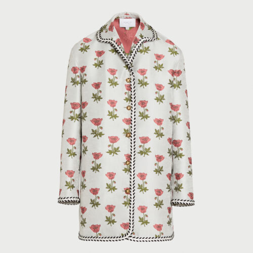 Long blue floral jacquard coat