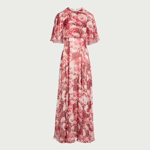 Robe longue en soie Ruby Pansies avec cape