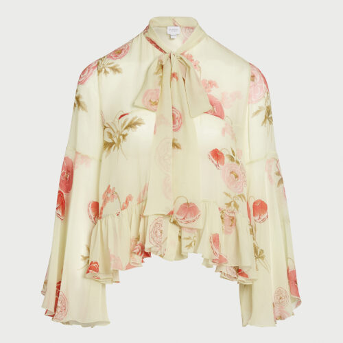 Blouse rose en soie Pansies