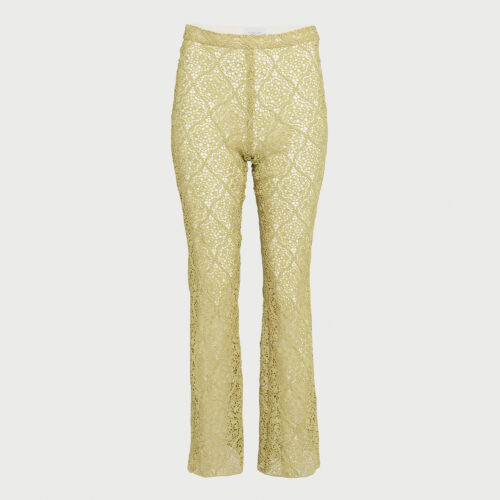 Pantalon évasé vert en macramé à filigrane