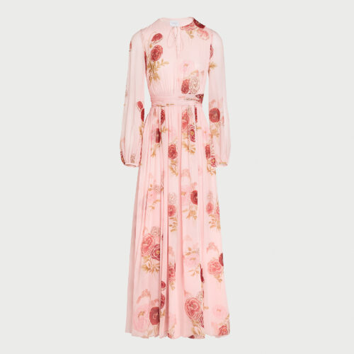 Robe longue rose en soie Blossoms