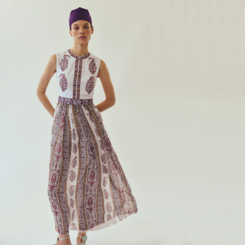 Robe midi bimatière Paisley